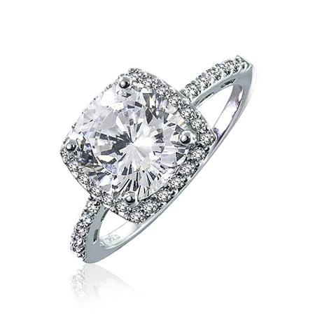 3CT Square Cushion Cut AAA CZ Cubic Zirconia Halo Statement Engagement Ring Thin Pave Band 925 Sterling