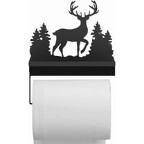 Deer and Tree Metal Toilet Roll Holder Matte Black Iron Wall Mount Toilet Paper Holder Metal Animal Theme Toliet Paper Organizer Stand for Bathroom Kitchen Cabinet Space Organizer Decor DIY