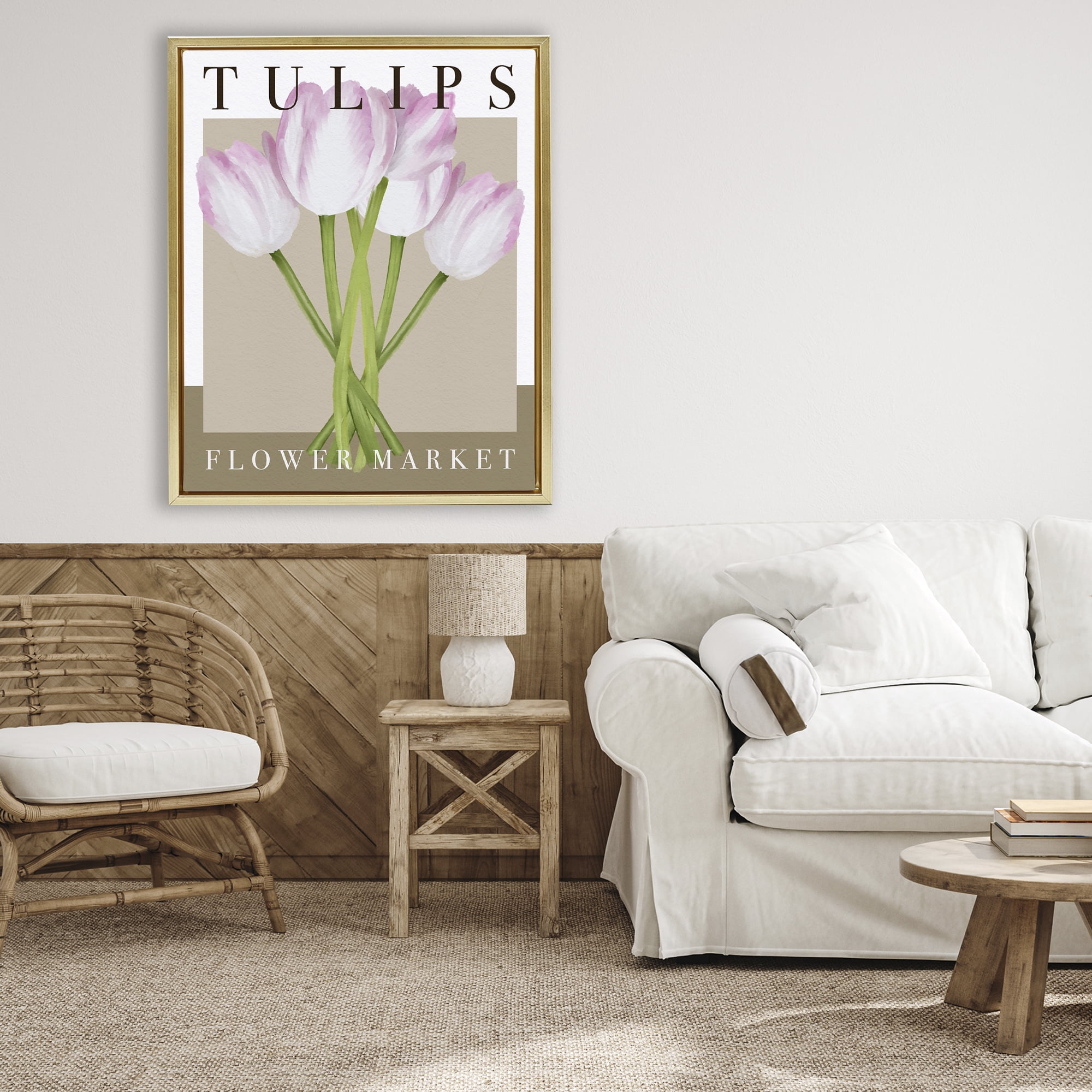 Stupell Industries Tulips Flower Market Gold Framed Floater Canvas Wall Art, design by Jennifer Stith
