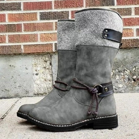

Juebong Christmas Deals Ladies snow boots half shaft warm lining knee high boots thickened warm casual half high women s boots retro 8 Gray