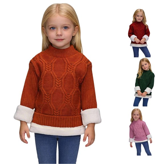 Afdoent Girls Sweaters Lined Knitted Sweater Warm Pullover Soft Cozy Kids Top Fall Winter Clothes 6-7 Years