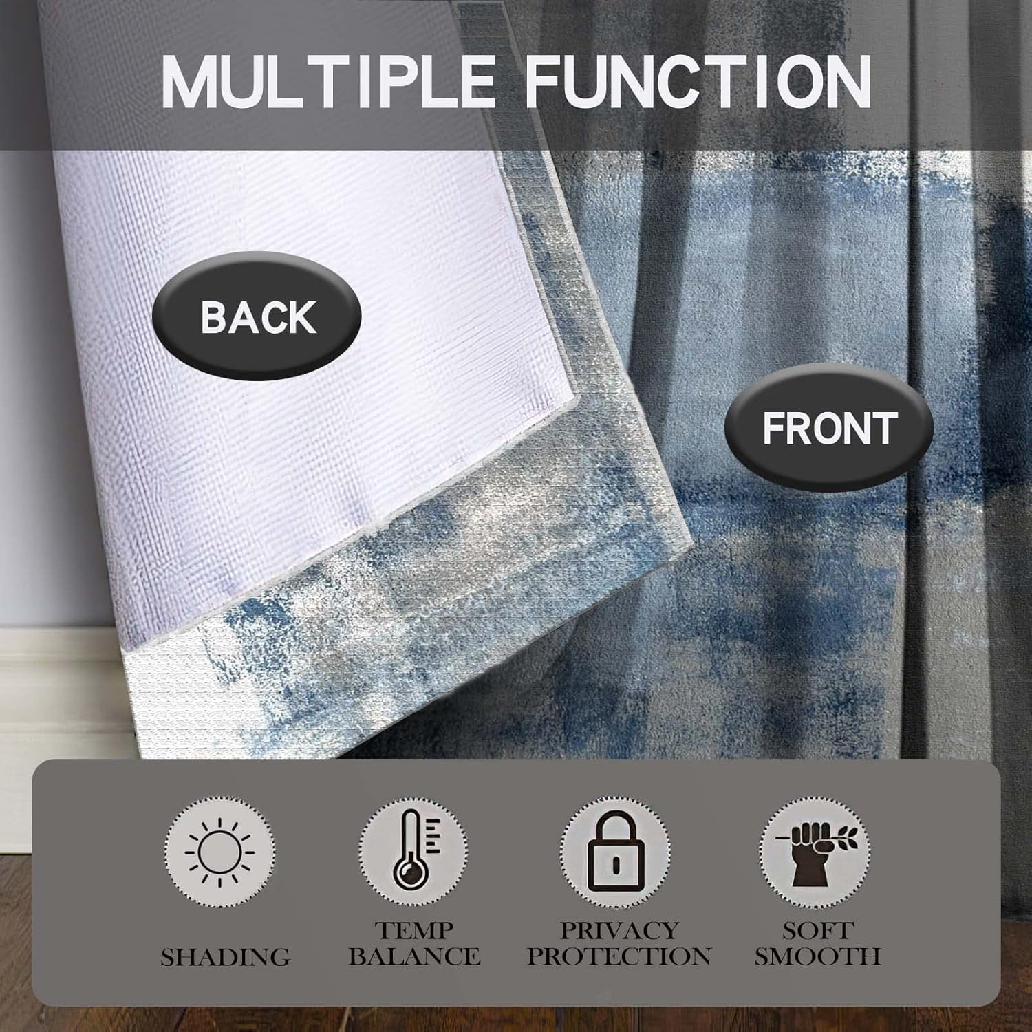 Blue Blackout Kitchen Curtains Tiers and Valances Set 3 Piece for Windows White and Grey Kitchen Window Curtains Set,Modern Abstract Art Valances for Living Room(36" Tiers Set)