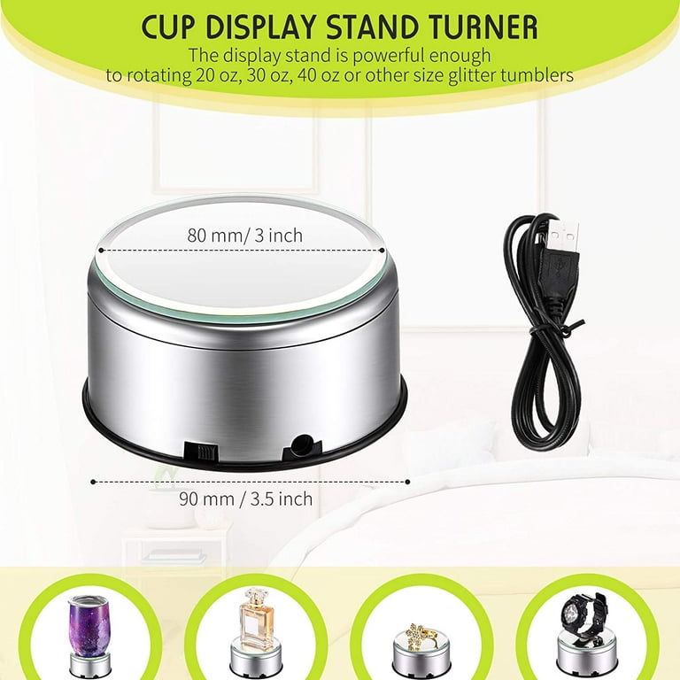 LED Motorized Rotating Display Base 3D Cup Display Stand Turner for Tumbler  Cup