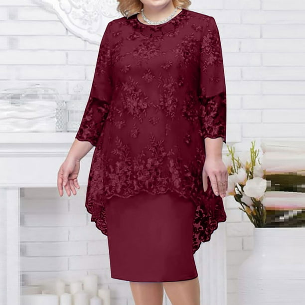 Puntoco Vestido de noche de talla grande para mujer, conjunto de dos piezas con bordado de encaje, vestido ajustado con temperamento Puntoco Puntoco-4382