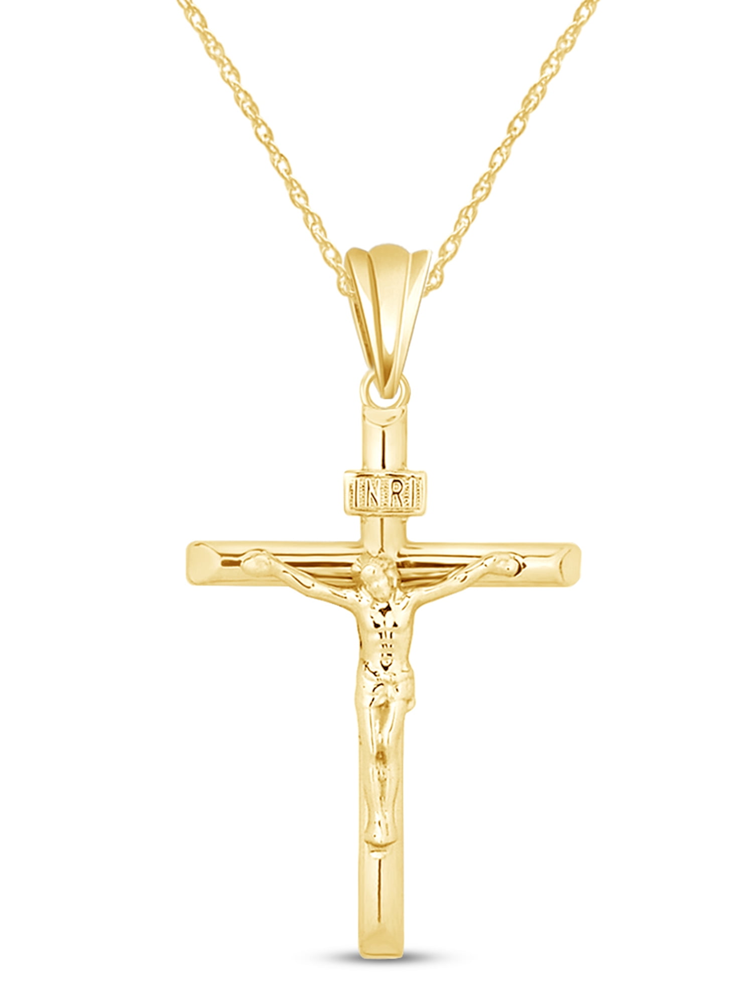 Jesus Christ INRI Crucifix Cross Pendant Necklace In 14K Rose Gold 
