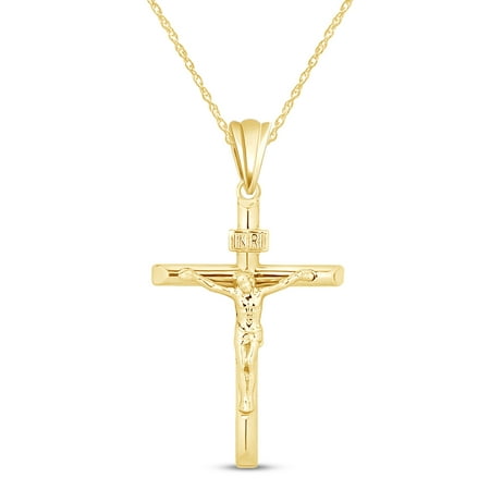 AFFY Jesus Christ INRI Crucifix Cross Pendant Necklace in 14K Yellow Gold over Sterling Silver