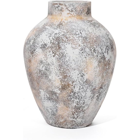 LuxenHome Ceramic Vase,Marble Textured White 12 Inch Tall Stoneware Table Vase,Modern Flower Vases Entryway Shelf Living Room Table Decor,Decorative Vase for Pampas Grass