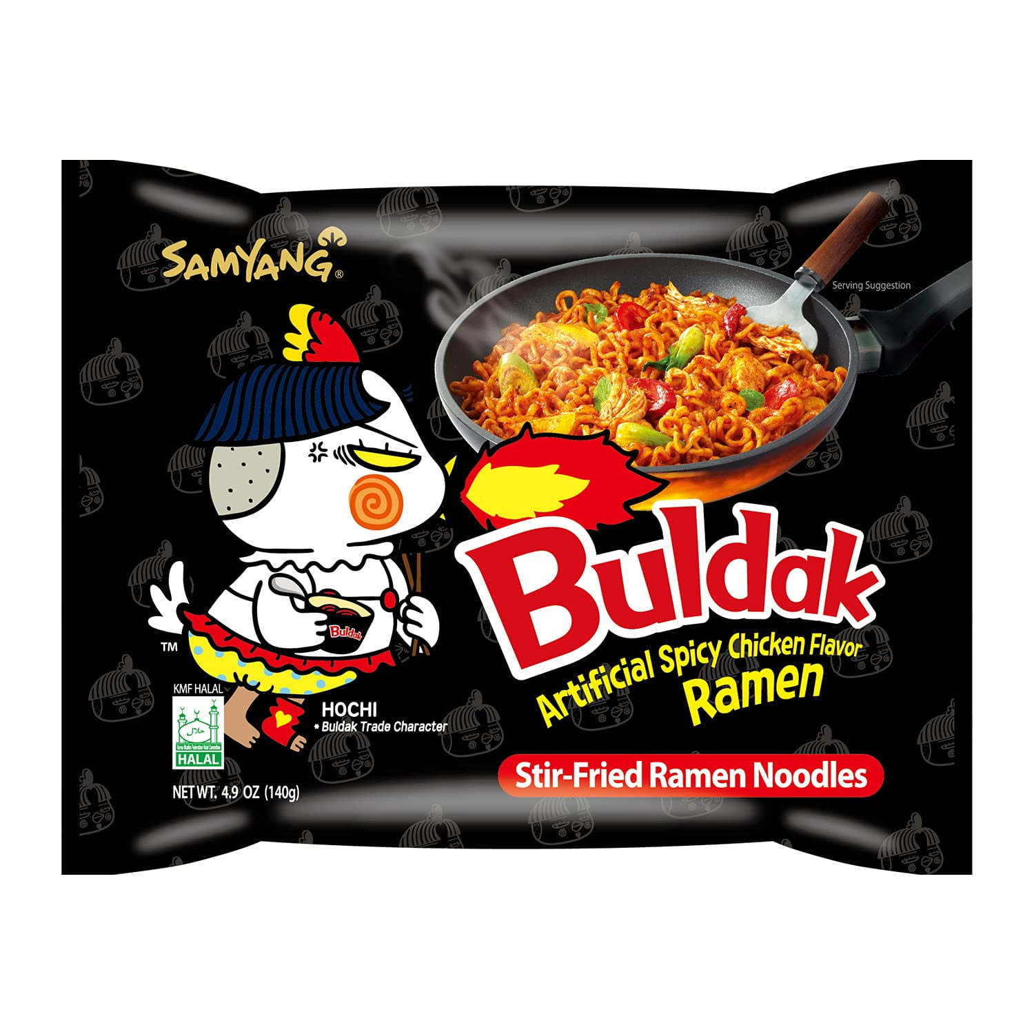 Samyang Hot Chicken Instant Ramen, Stir-Fried Noodles, Kimchi