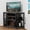 Gray, variant on Uforic Modern Corner TV Stand with Adjustable Layer Board, Double Door Mesh Cabinet & 96-Hole Metal Handle, with 2 Outlets 2 USB Ports Power Socket,Brown
