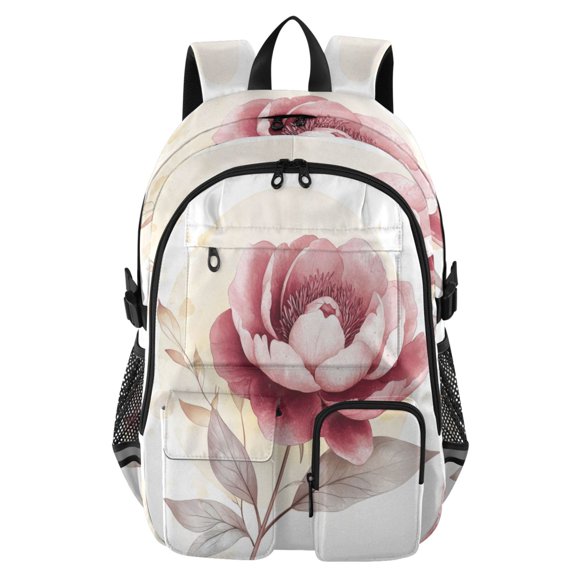 Large Capacity Student Backpack, 14 Inch Laptop Backpack, Wear-Resistant Polyester Travel Backpack with Reflective Strips for Commuting Outdoor Beautiful Flower