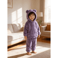 thumbnail image 2 of Kids Toddler Boys Girls Winter Clothes Warm Fleece Hooded Pajamas Sleepwear 2 Piece Loungewear Set, Size 1-7 Years, 2 of 5