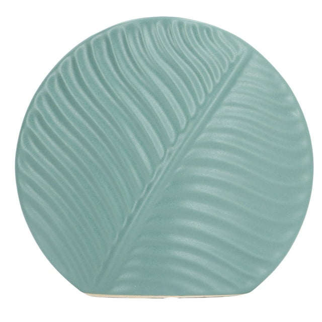 Jarrón de cerámica con diseño de hojas, estilo nórdico, verde oscuro, con forma de hoja plana, antideslizante, de porcelana, para sala de estar y oficina.