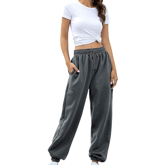 JGTDBPO Baggy Sweatpants For Women Cargo Pants Drawstring Bottom Sweatpants High Waist Sporty Gym Athletic Fit Jogger Pants Y2K Trendy Lounge Trousers With Pockets