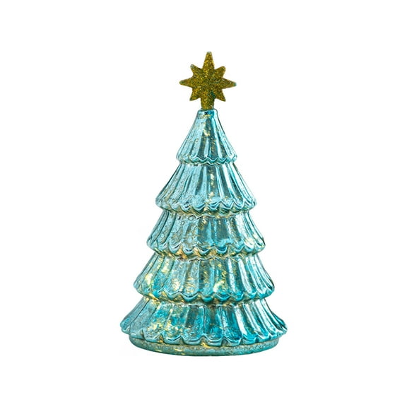 Coollooc Crystal Green Lighted Christmas Tree with Swirling Glitter & Topper Star, 10.6-inch Height, Holiday Season Decoration