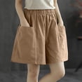thumbnail image 6 of Miluxas Women's Elastic High Waist Wide Leg Shorts with Pockets Summer Solid Baggy Casual Shorts Street Going Out Shorts Khaki, 6 of 7
