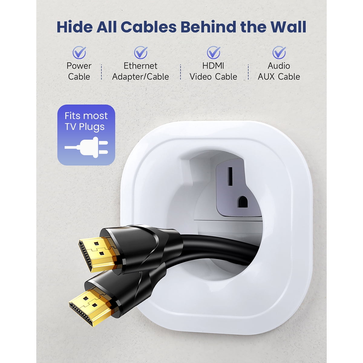 in-Wall Cable Management Kit, TV Cord Hider for Wall Mounted TV, Includes Power & Low Voltage Cables Management, Wall Cable Concealer Kit with Hole Saw Drill Attachment