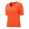thumbnail image 5 of VISALY Womens Short Sleeve Sweater Casual Summer V Neck Pullover Tops Knit Sweater Blouse Lightweight Sweater Shirts Crop Tops Business Casual Outfit Beach Vacation Clothes Orange M, 5 of 9