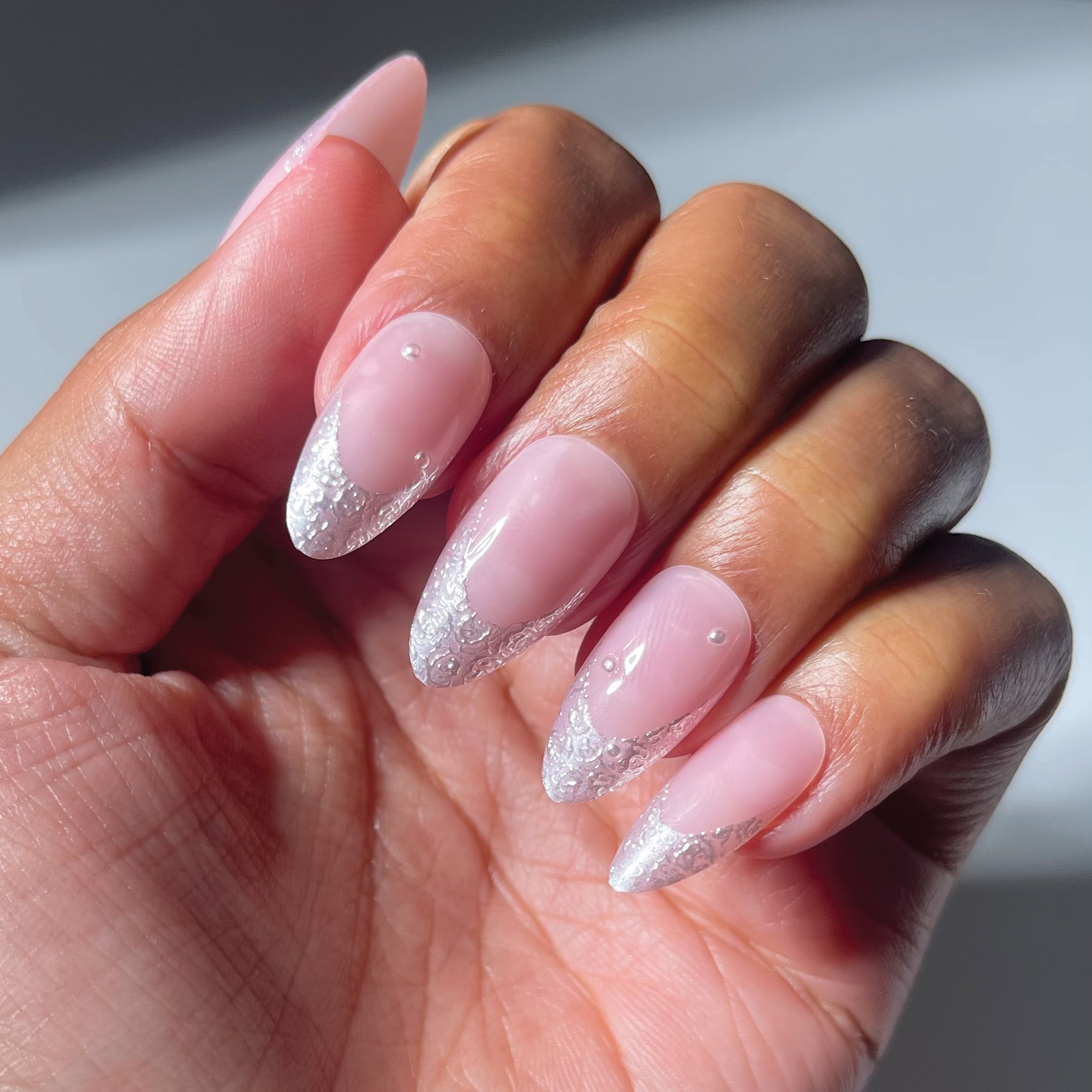 Salon Perfect Artificial Fake Press On Nails, 506 Pearl French, Medium Almond, File, Glue, and Prep Pad Included, 30 Nails