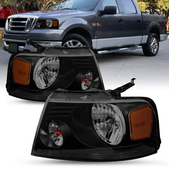 For 2004-2008 Ford F150 Black Housing Smoke Lens Headlights Lamps LH RH
