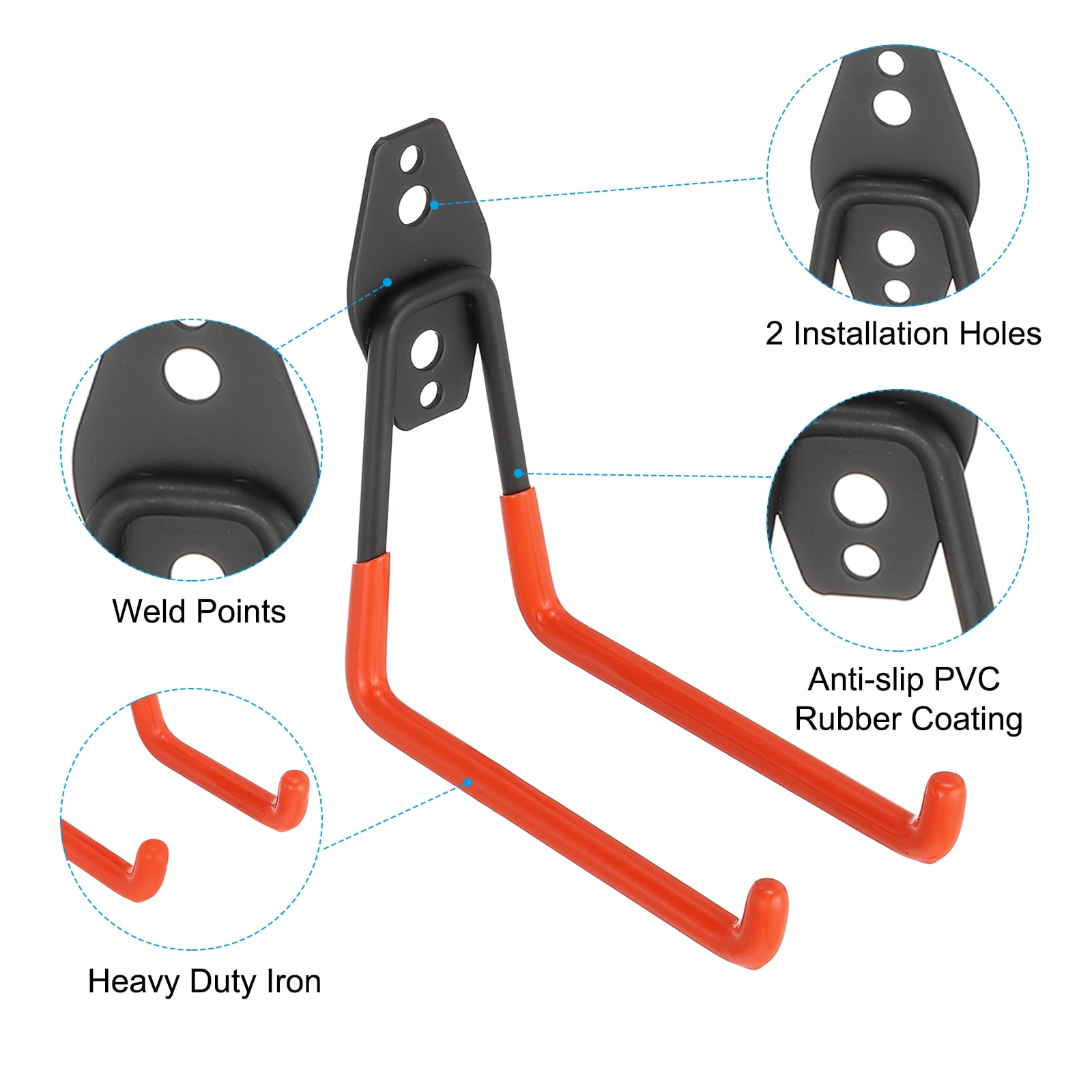 Unique Bargains Heavy Duty Garage Storage Hooks Wall Mount Hanger 2.36"x 5.12"x5.12" Red