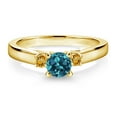 thumbnail image 2 of Gem Stone King 18K Yellow Gold Plated Silver London Blue Topaz and Yellow Citrine 3-Stone Engagement Ring for Women (0.84 Cttw, Gemstone November Birthstone, Size 8), 2 of 4