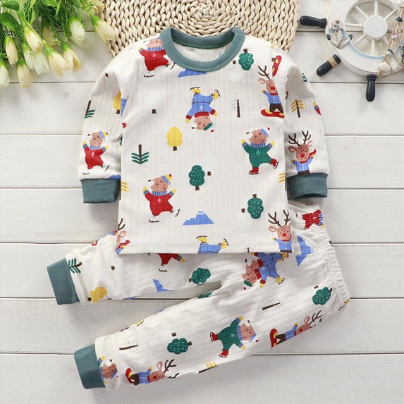 TOWED22 Toddler Girls Boys Pyjamas Set Kids Pajamas Animal Cotton Kids 2 Piece Pj's Long Sleeve Sleepwear Clothes Set Outfits 3 6 9 12 18 24 Months 2t 3t 4t 5t 6t 7t 8t 9t(Dark Green,5-6 Y)