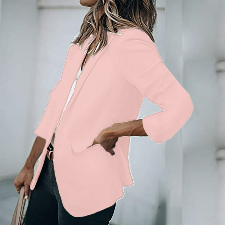 kpoplk Blazer Jackets for Women Plus Size Business Casual Long Blazers Work  Office Open Front Long Sleeve Tops Cardigan Coats Tops(Hot Pink,L)