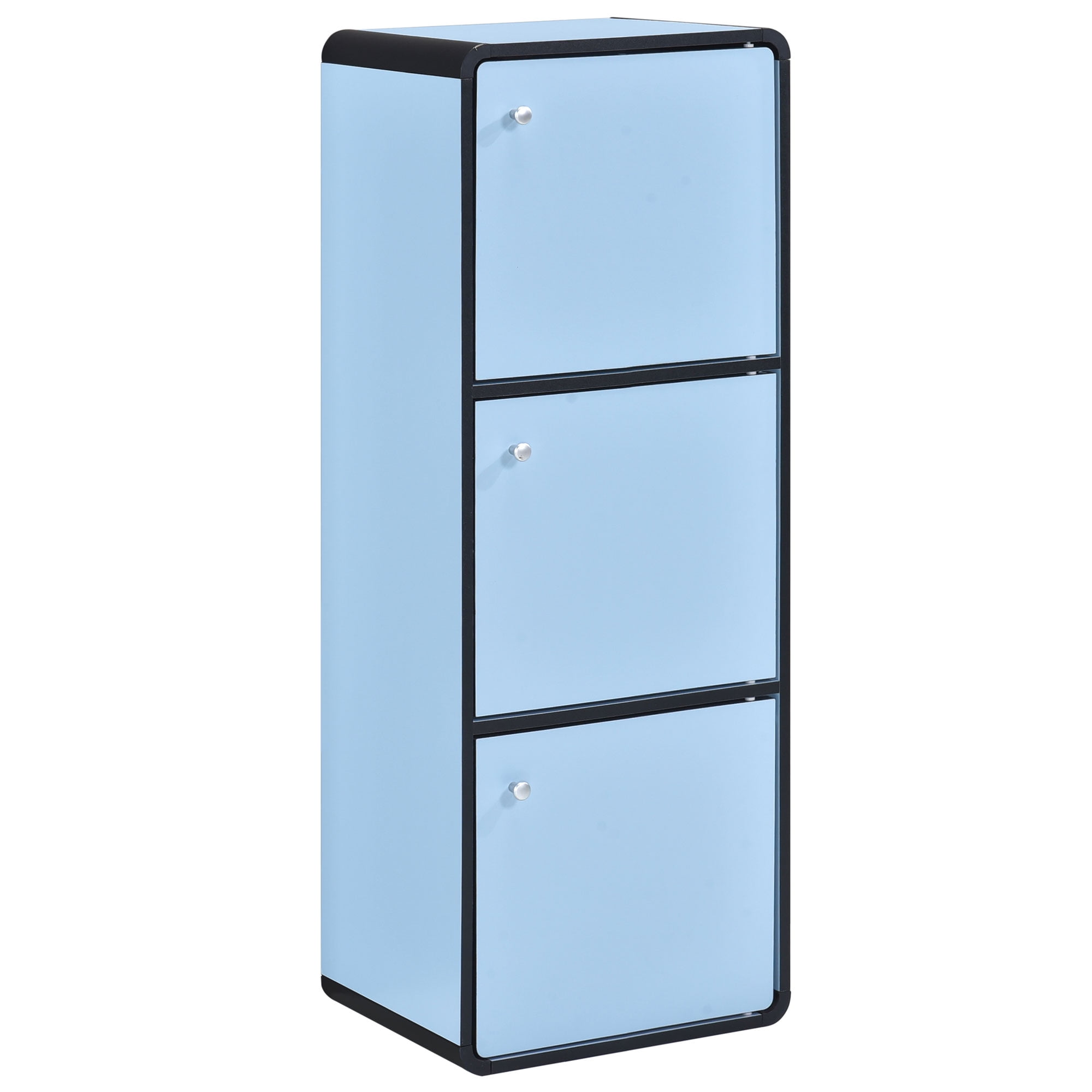 Kings Brand Furniture Dothan Wood 3-Cubed Closed Bookcase - Storage Shelf Organizer Bookshelf, Blue