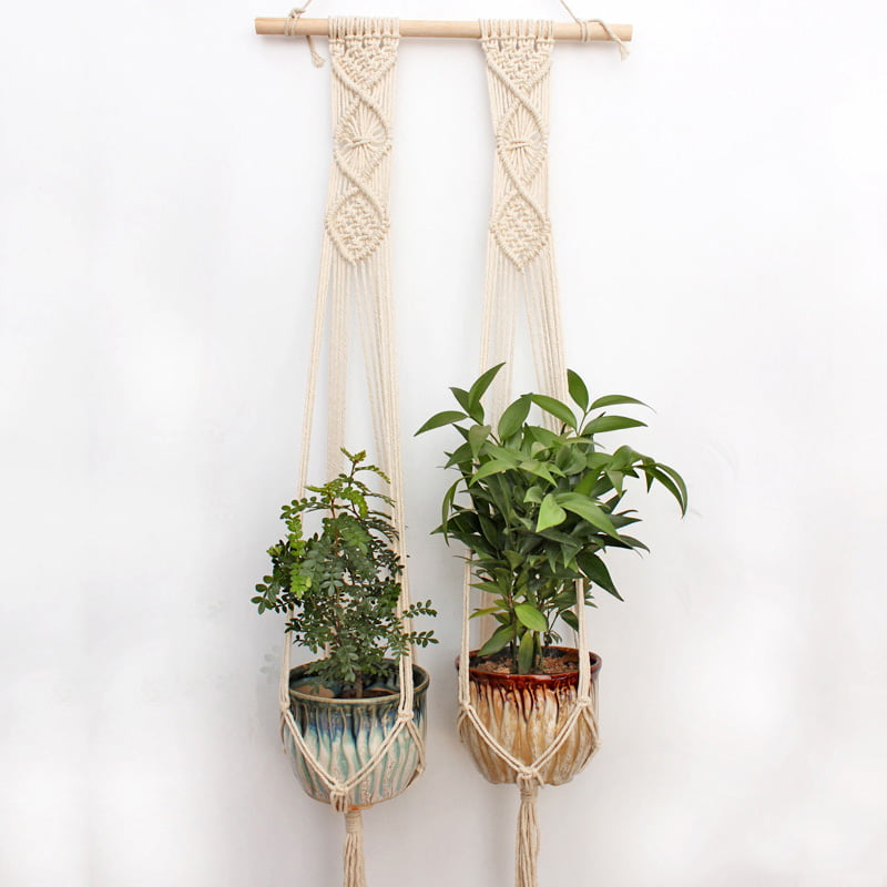 Retro Macrame Hanging Wood Plant Hanger Flower Pot Garden Rope Basket Wall Art