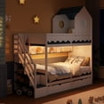 thumbnail image 4 of Harper & Bright Designs Twin House Bunk Bed with Storage Stairs and Drawers, Wood Twin Over Twin Castle Bed with Drawers Shelves & LED Lights, White, 4 of 16
