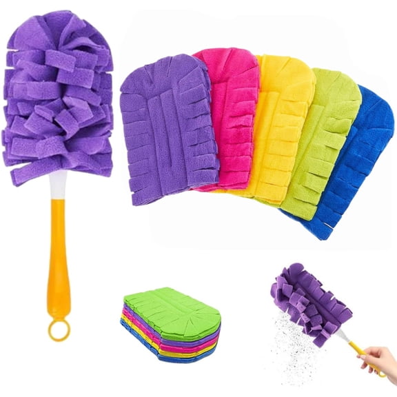 Reusable Chenille Microfiber Dust Duster, 360° Electrostatic Duster Refills — The Sustainable Choice for a Dust-Free Home, Washable & Reusable Microfiber Dusting Pads (1 Handle 5 Refills)