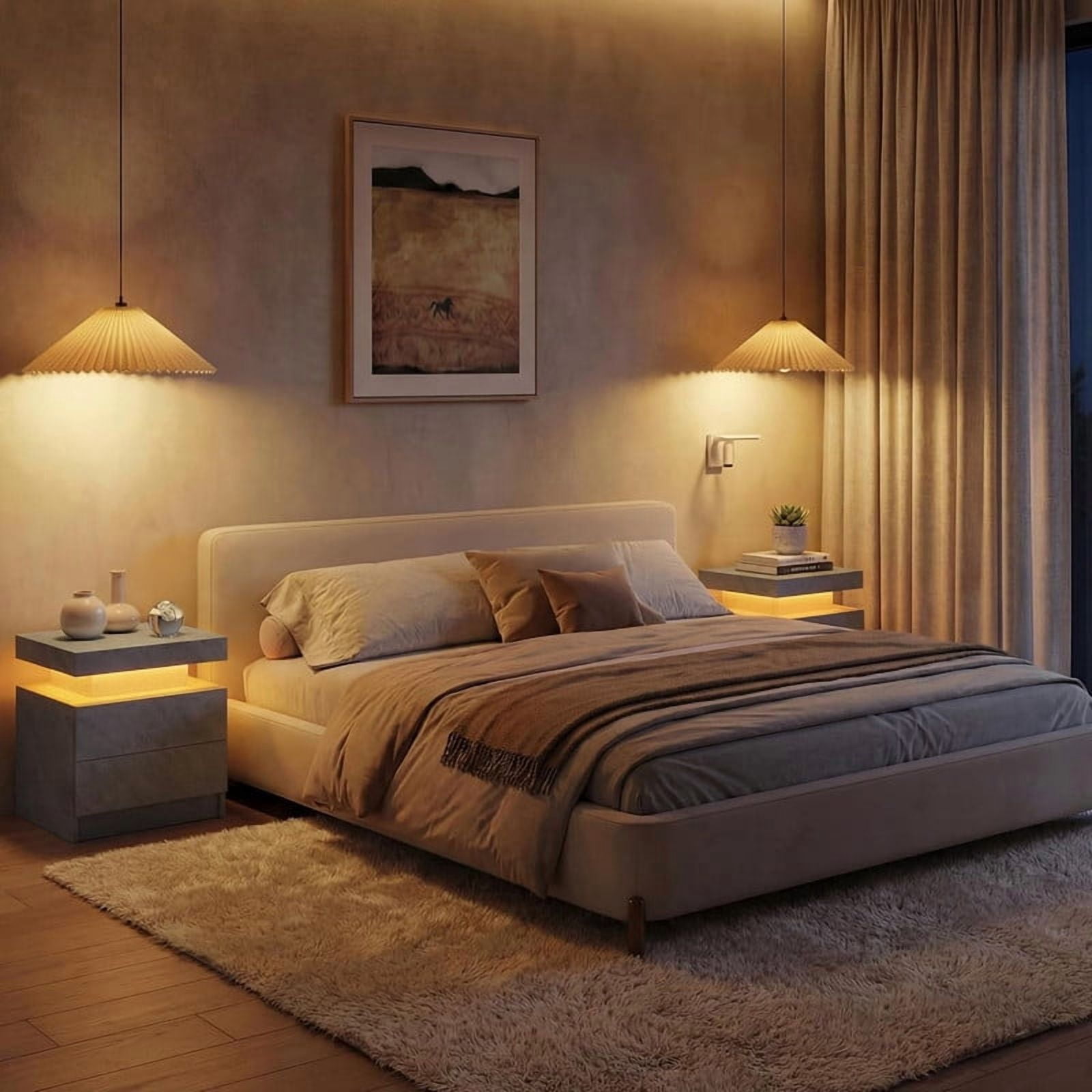 Howcool LED Nightstand Set of 2, 2 Drawer Bedside Side Table with LED Lights for Bedroom Living Room