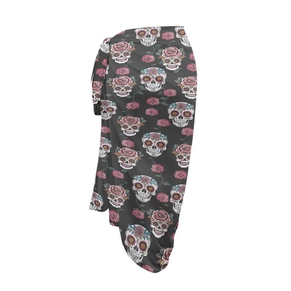 Uourmeti Rose Sugar Skull Long Sheer Swimsuit Cover ups for Women Plus Size Chiffon Bikini Wrap Skirt for Swimwear Comfortable Bikini Tie Side Wraps