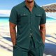 thumbnail image 1 of Blusa y camisa de manga corta con cuello vuelto para hombre, informal, de color liso, con cuello abotonado y bolsillo, blusa de poliéster para hombre, 1 of 9