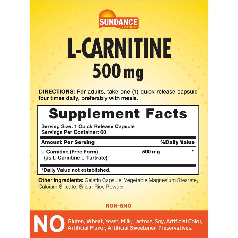 dosis recomendada l carnitina L-Carnitine 500mg | 60 Capsules | Free Form Amino Acid | by Sundance