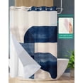 thumbnail image 2 of No Hook Shower Curtains with Snap in Liner, Navy Blue Boho Waterproof Fabric Shower Curtain, Geometric Stripe Abstract Art Double Layers & See-Through Top Window Bathroom Curtains 48''x72'', 2 of 6