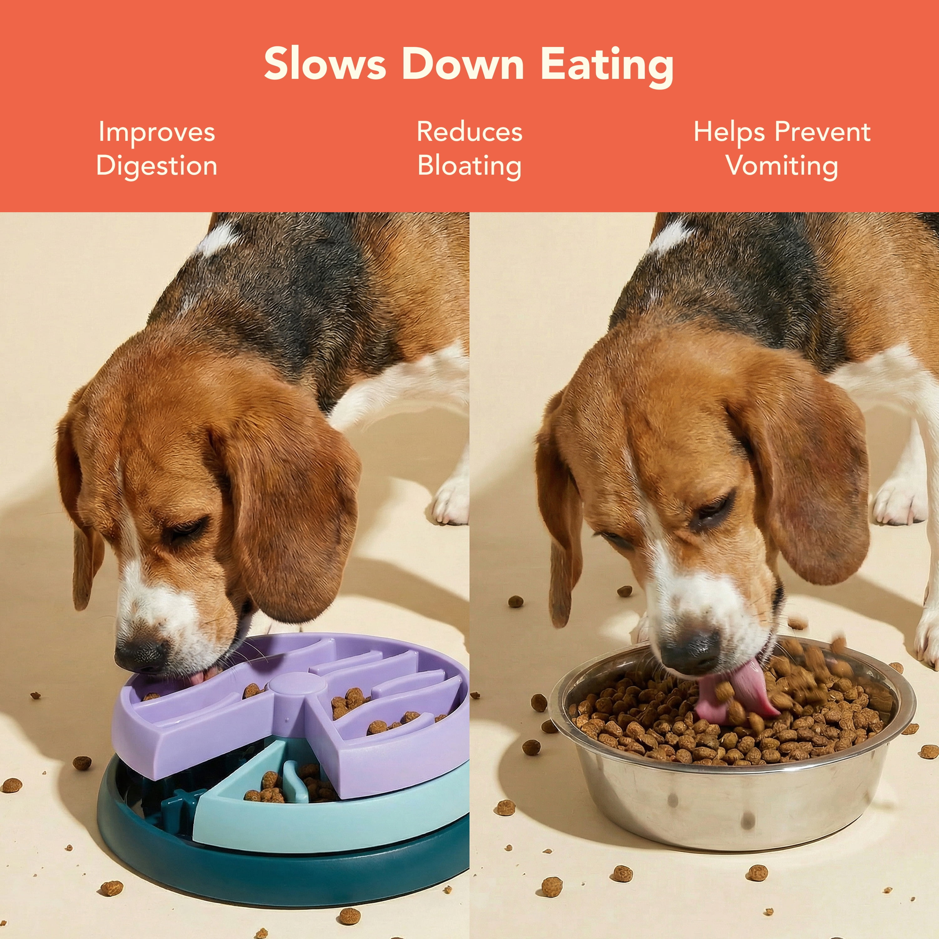 Oodles Durable Plastic Tripler Layer Enrichment Slow Feeder Bowl for Dogs, Blue, One Size
