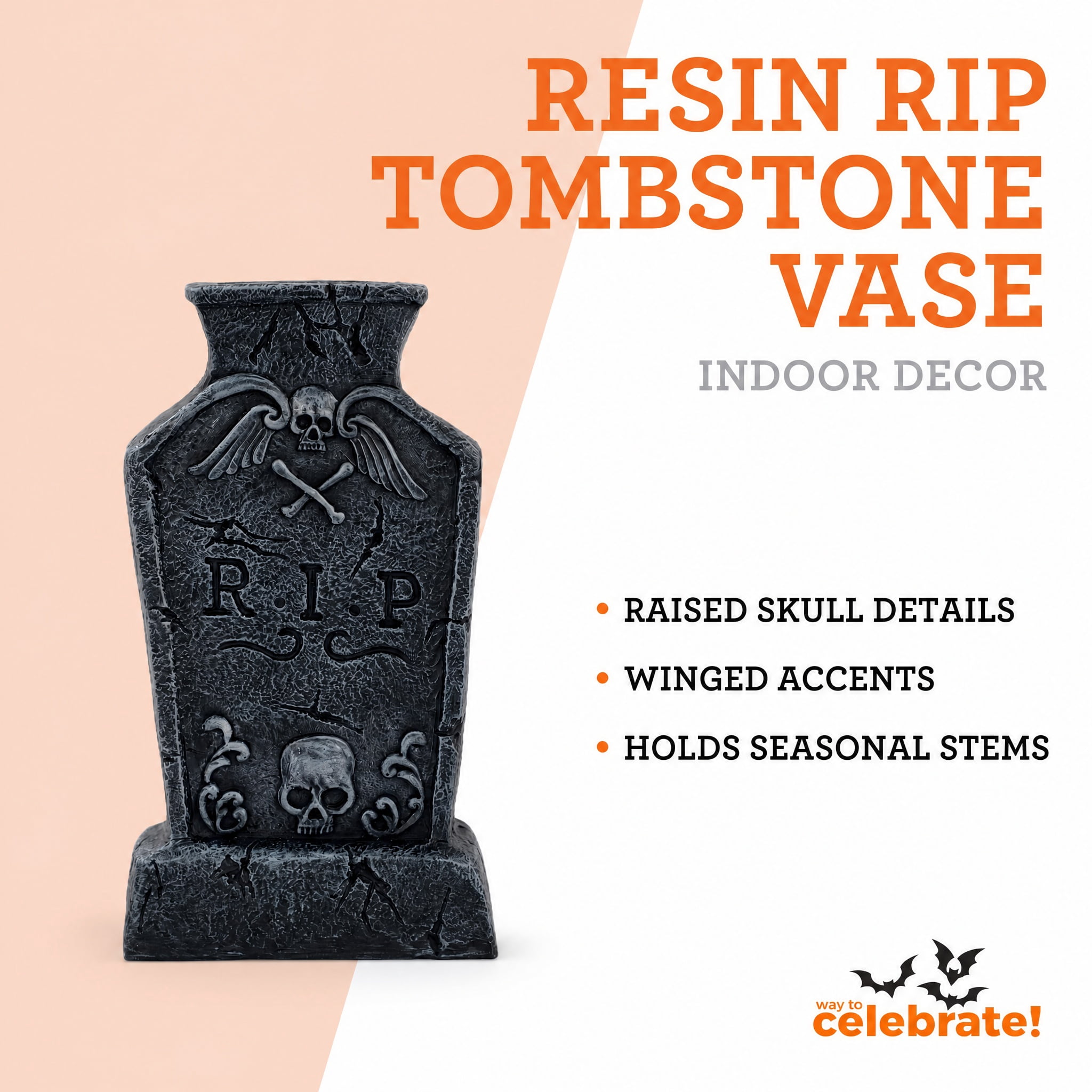 Resin RIP Tombstone Vase Decoration, Gray, 7.5", Halloween by Way To Celebrate