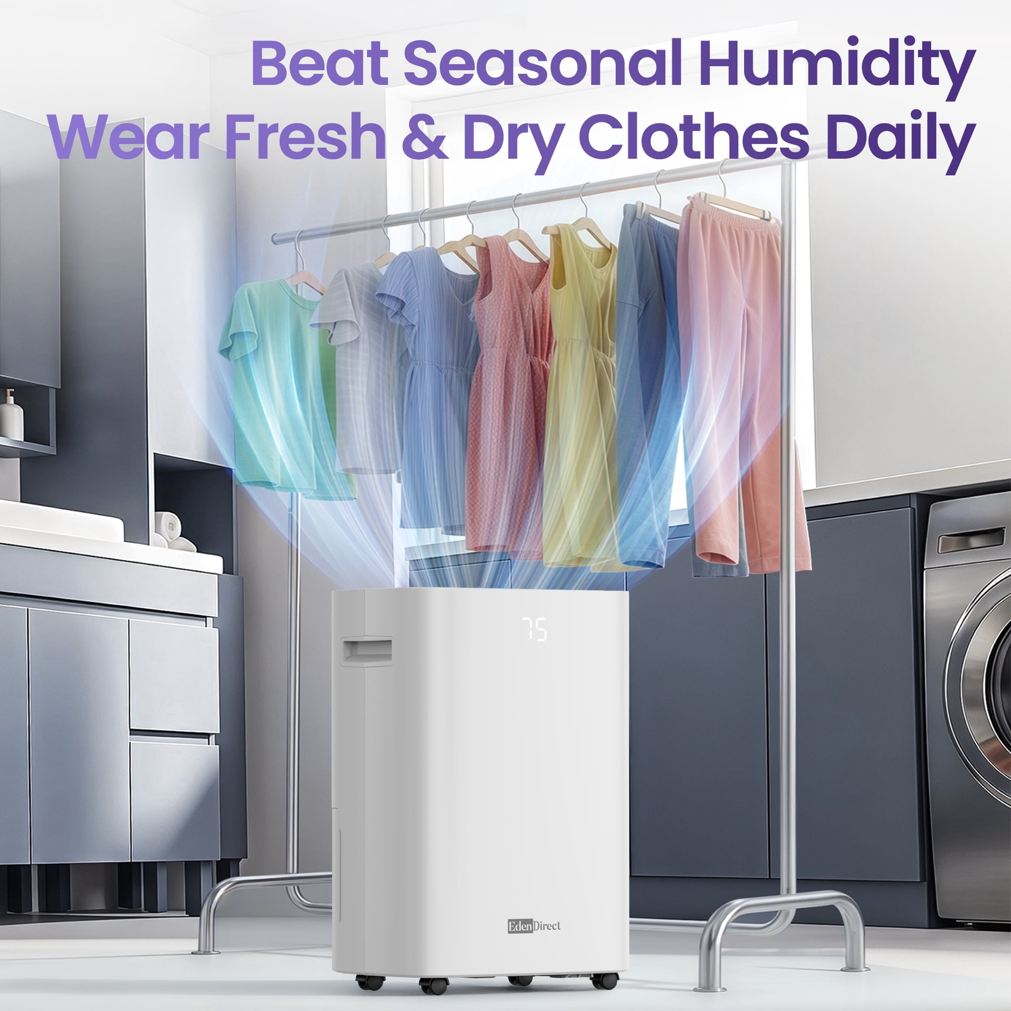 78 pt. 5000 sq. ft. Dehumidifier for Home in White, with Large Bucket, Drain Hose, ETL Certified, Dual Humidity Display