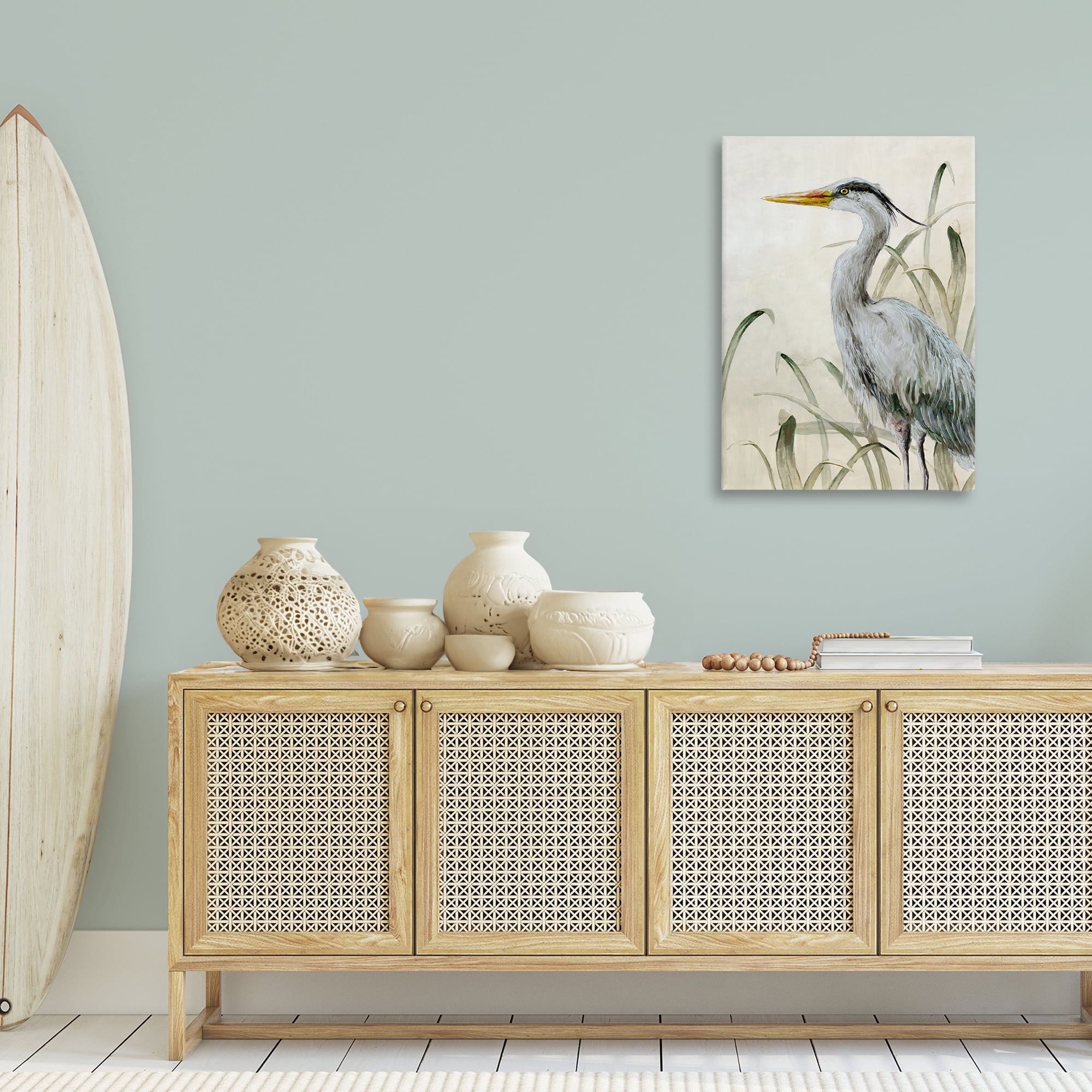 Stupell Industries Heron with Traditional Grasses Animals Painting Wrapped Canvas Art Print Wall Art, 24 x 36