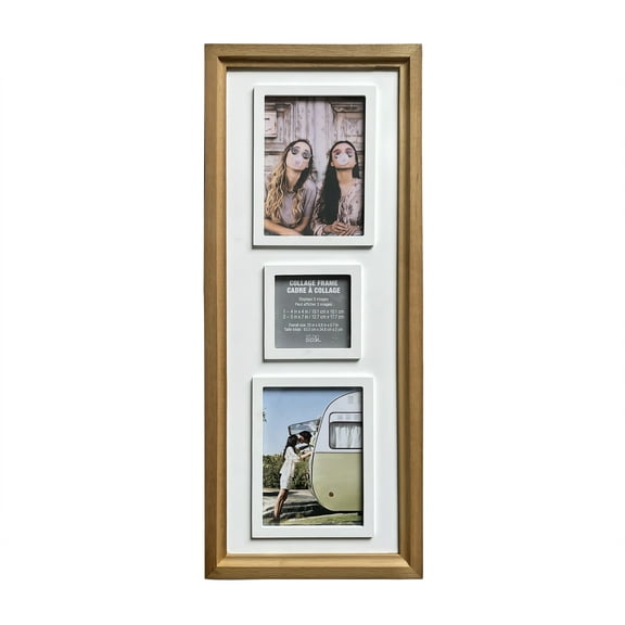 3-Opening Natural Woodgrain Collage Picture Frame with Raised Mat by Studio Decor - Includes Pre-attached Hanging Hardware - Horizontal or Vertical Display - 1 Pack