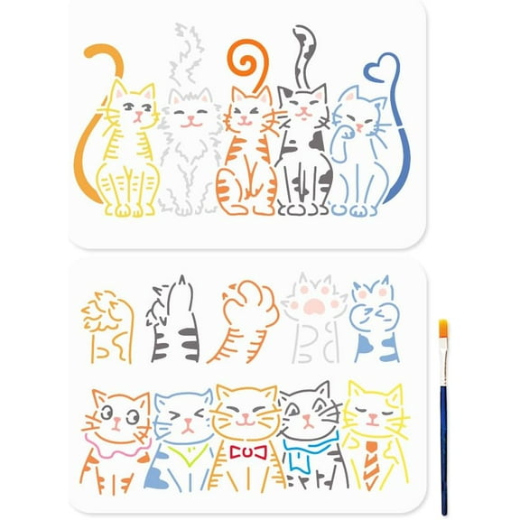 1Set 2Pcs 2 Styles PET Hollow Out Drawing Painting Stencils for DIY Scrapbook Photo Album Cat Shape 297x210mm 1pc/style