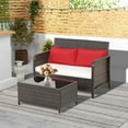 thumbnail image 3 of Gymax 2PCS Patio PE Wicker Rattan Loveseat Sofa Set w/ Coffee Table & Cushions, 3 of 10