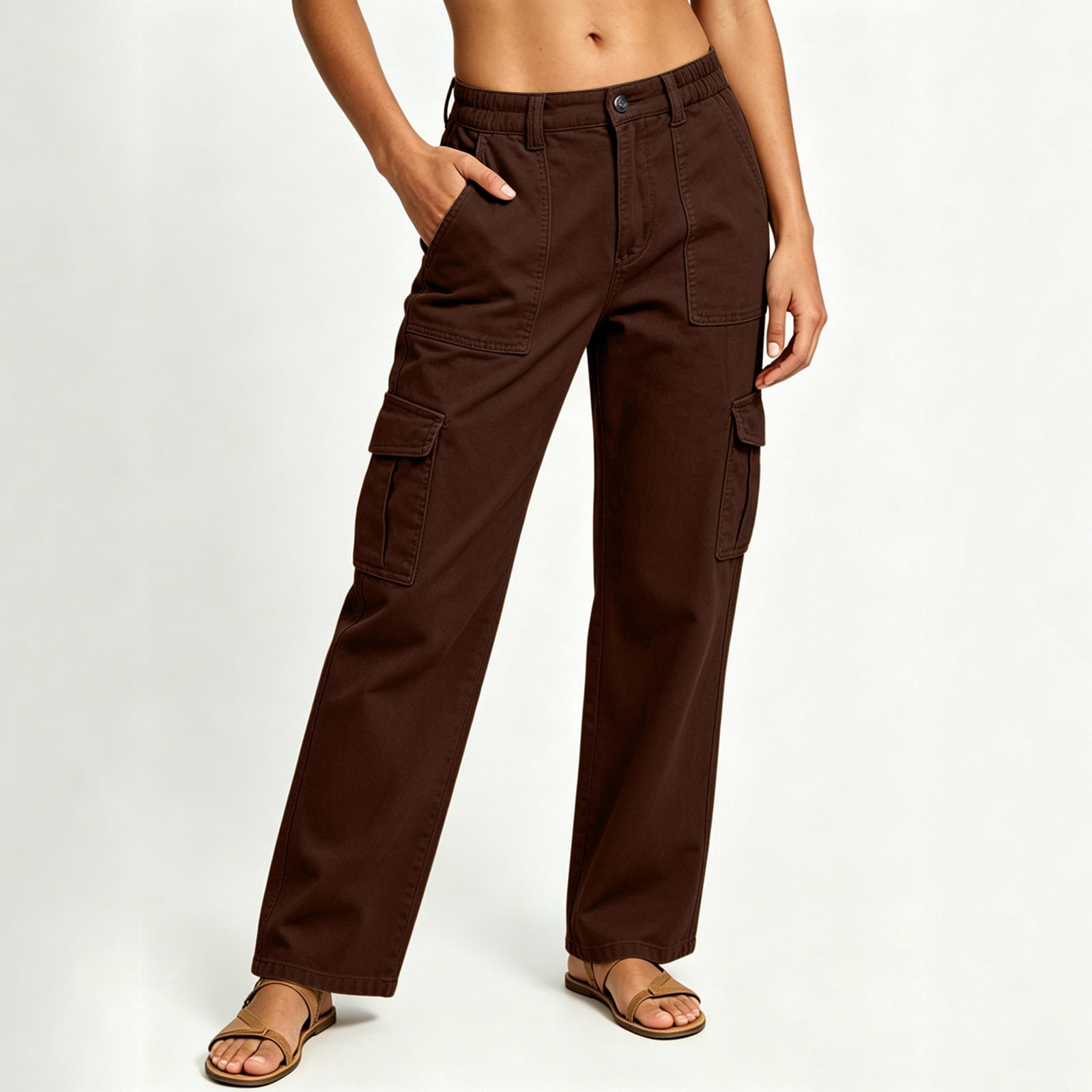 【完売品】アリソンブラウンCOME IN CASUAL CARGO PANTS Solid Color Cargo Pants For Womens Liweisiy Back Elastic Waist