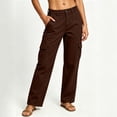 thumbnail image 3 of cocolona Womens Solid Color Casual Cargo Pants Elastic Waist Straight Wide Leg Outdoor Work Denim Pants with Pockets, 3 of 4