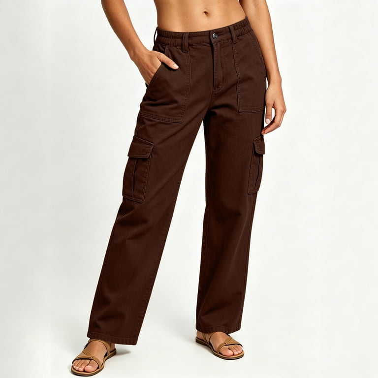 Solid Color Cargo Pants For Womens Liweisiy Back Elastic Waist