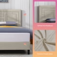 thumbnail image 4 of MUZZ King Upholstered Bed Frame, with Fully Padded Rectangular Geometrically Patterned Nailhead Headboard & Low Profile Footboard, Velvet/Wood Slats Support/No Box Spring Required (Beige), 4 of 7