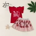 thumbnail image 2 of KPOPLK Toddler Baby Girl First Day Of School Outfits Ruffle Kindergarten Ribbed Knit Shirt + Tutu Skirt Set(Watermelon Red_3,7-8 Years), 2 of 7