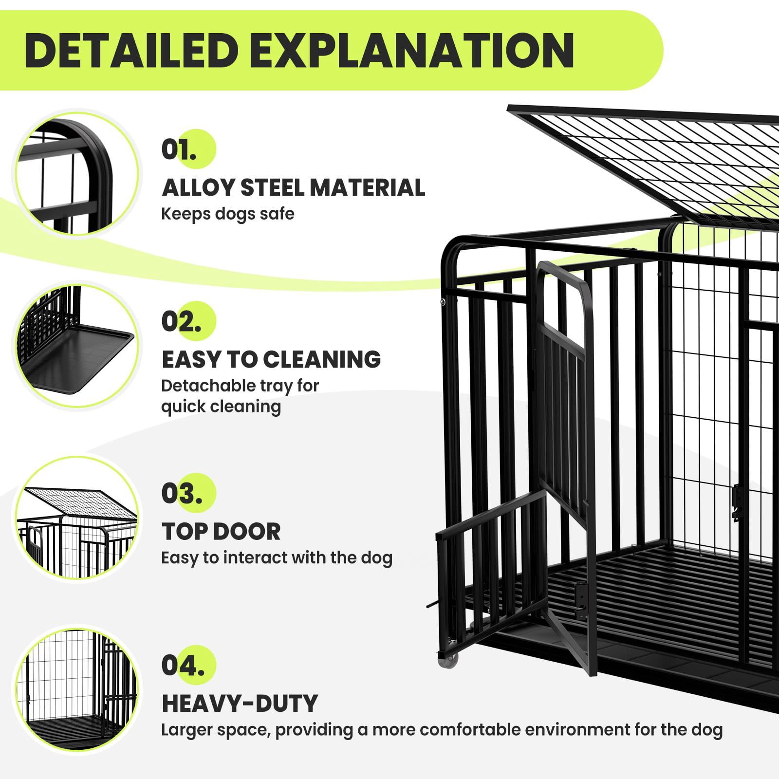 42in Heavy Duty Dog Crate for Large Dogs, Dog Kennel Indoor with Removable Tray and Lockable Wheels, Easy to Clean, XL Dog Cage for Large and Medium Dogs