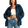 thumbnail image 2 of uublik Faux Suede Jackets for Women Navy Long Sleeve Casual Zip Up Coat Trendy Fall Clothes, 2 of 7
